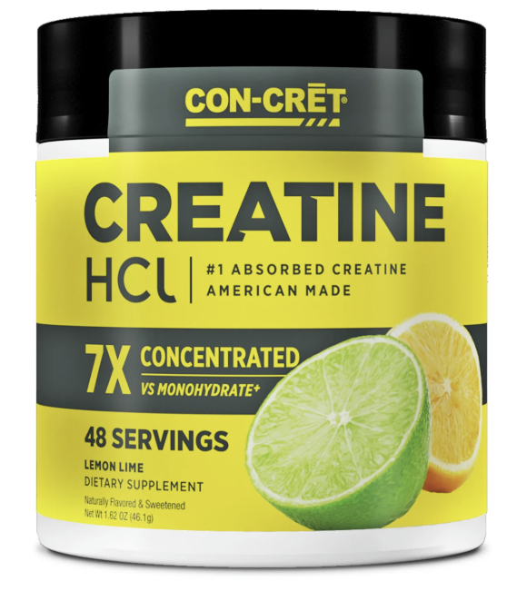 CON-CRET Patented Creatine HCl Lemon Lime Powder, Workout Supplement, 48 Servings