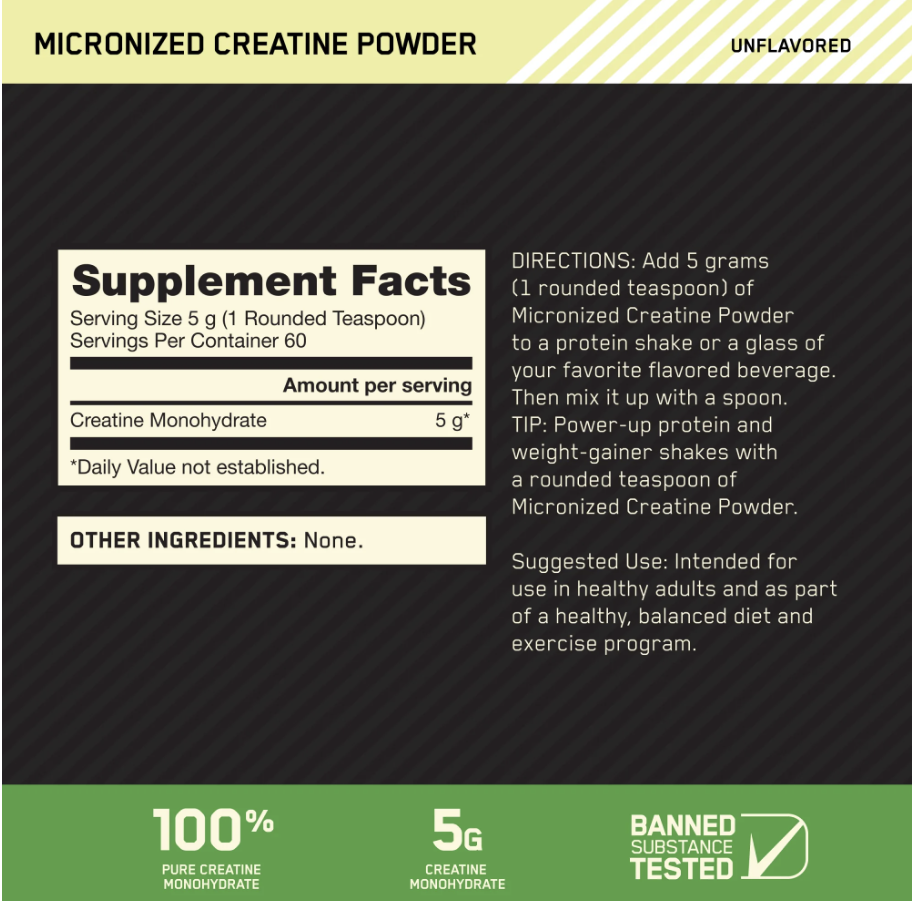 Optimum Nutrition, Micronized Creatine Powder, Unflavored 60 Servings