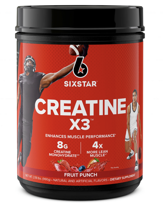 Six Star Pro Nutrition Creatine X3 BCAA Amino Acid Blend Powder, Fruit Punch, 2.18 lbs, 30 Servings