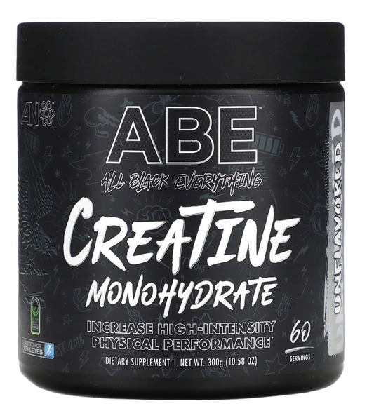 ABE Creatine Monohydrate - Micronized Unflavoured Powder - Increases High-Intensity Physical Performance (10.58 oz - 60 Servings) (Unflavoured)