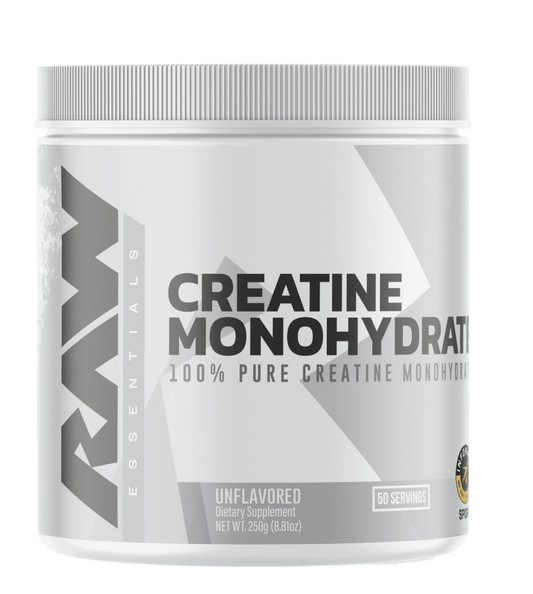 RAW Nutrition Essential 100% Pure Creatine Monohydrate Powder, Unflavored, 8.81 oz, 50 Servings