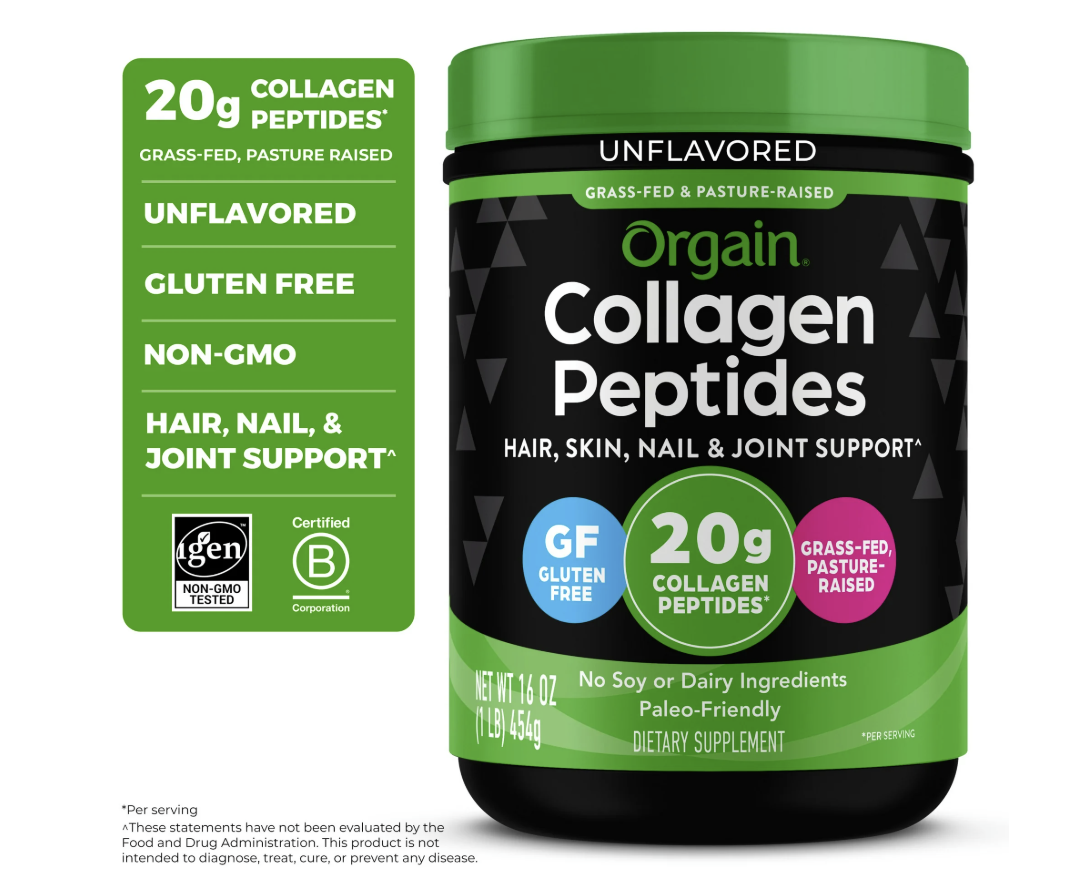 Orgain Hydrolyzed Grass Fed 20g Collagen Peptides Powder, Unflavored, 1lb