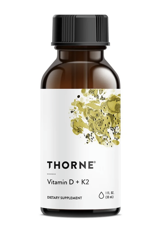 Thorne Vitamin D + K2 support bone and muscle health, along with cardiovascular health and immune function - 1oz