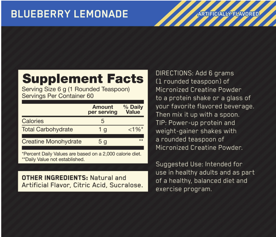 Optimum nutrition Creatine Powder Blueberry-Lemonade 60 servings