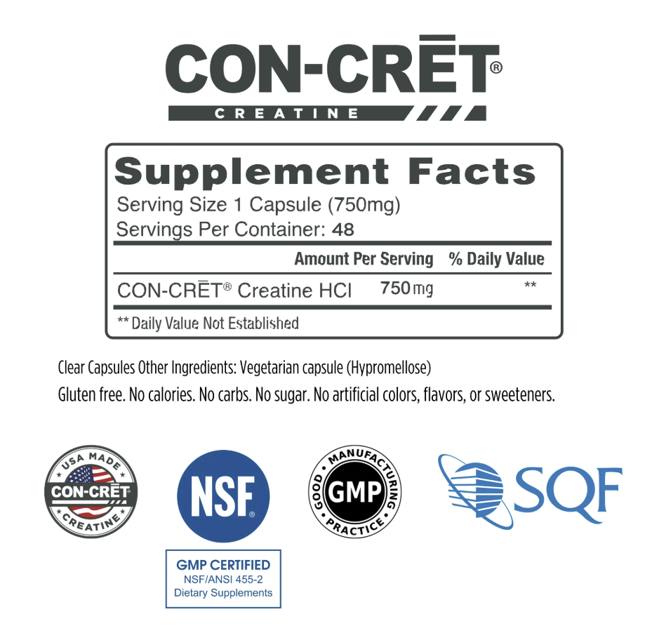 CON-CRET Patented Creatine HCl - Capsules, 48 Ct