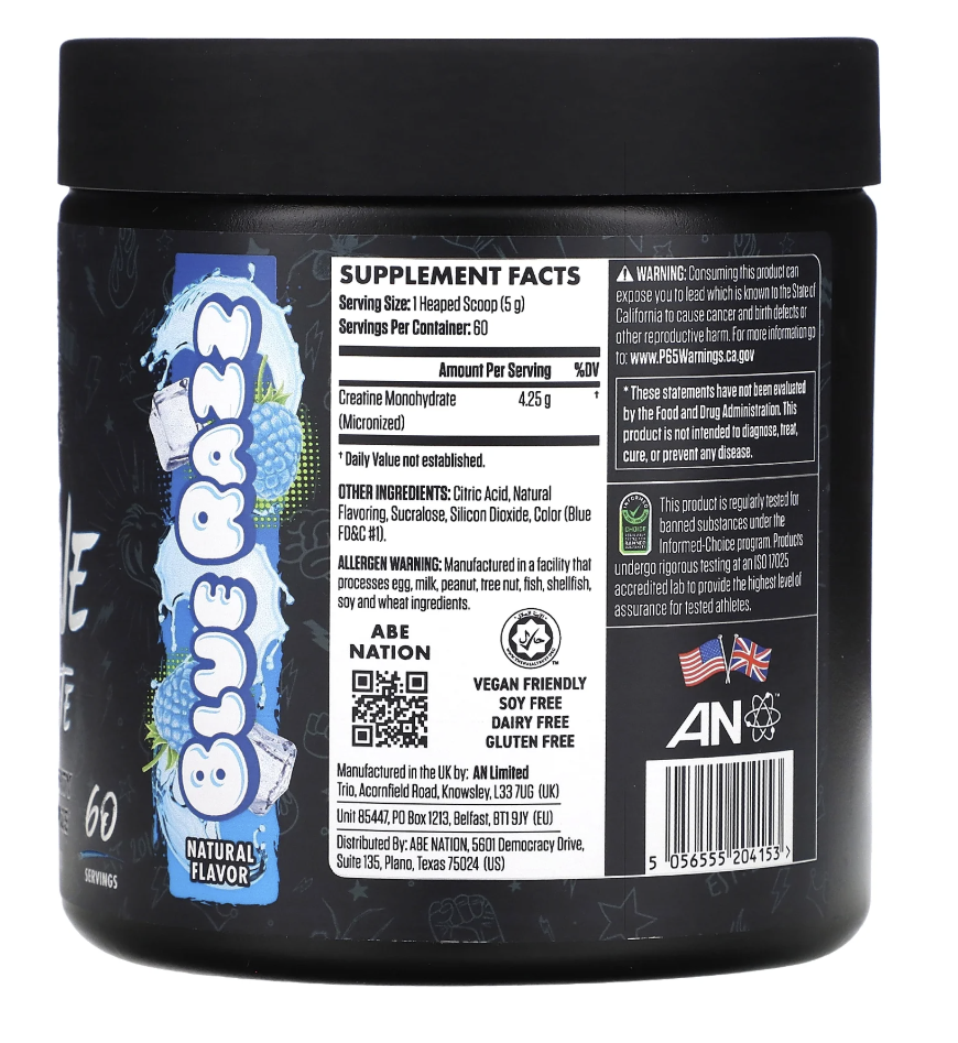 Creatine Monohydrate - 300g (60 Servings) Flavor: Blue Razz