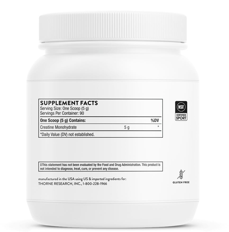 THORNE Creatine - Creatine Monohydrate, Amino Acid Powder - Support Muscles, Cellular Energy and Cognitive Function - Gluten-Free, Keto - NSF Certified for Sport - 16 Oz - 90 Servings