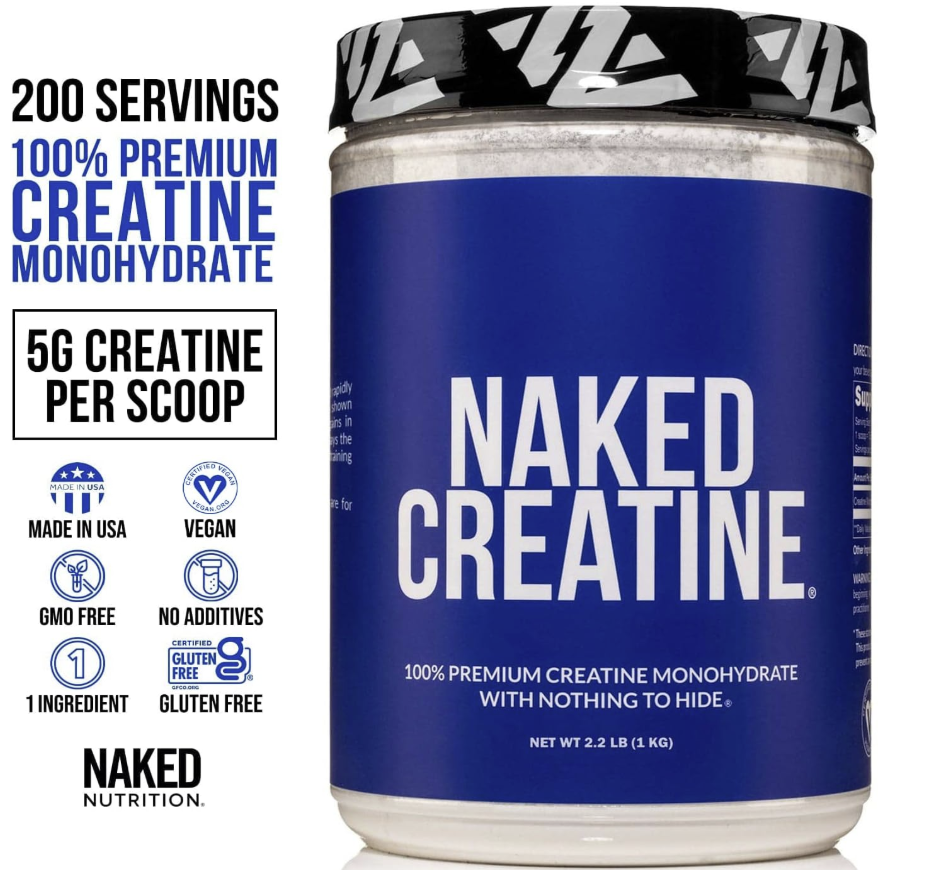 Pure Creatine Monohydrate – 200 Servings - 1,000 Grams, 2.2lb Bulk, Vegan, Non-GMO, Gluten Free, Soy Free. Aid Strength Gains, No Artificial Ingredients - Naked CREATINE