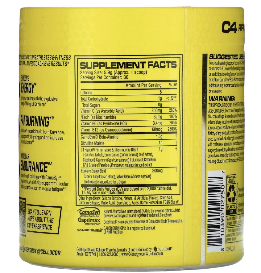 Cellucor C4 Ripped Pre-Workout Powder, 30 Servings