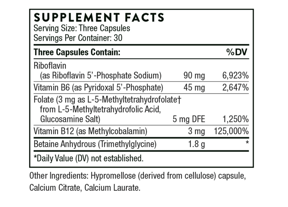 Thorne Methyl-Guard Plus - Active folate (5-MTHF) with Vitamins B2, B6, and B12 - Supports methylation and Healthy Level of homocysteine - Gluten-Free, Dairy-Free, Soy-Free - 90 Capsules