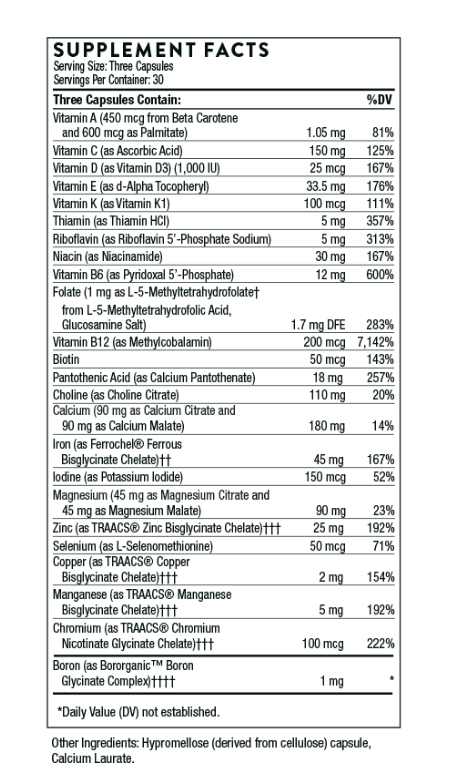 Thorne Basic Prenatal, Well-Researched Folate Multi for Pregnant and Nursing Women includes 18 Vitamins and Minerals, 90 Capsules, 30 servings